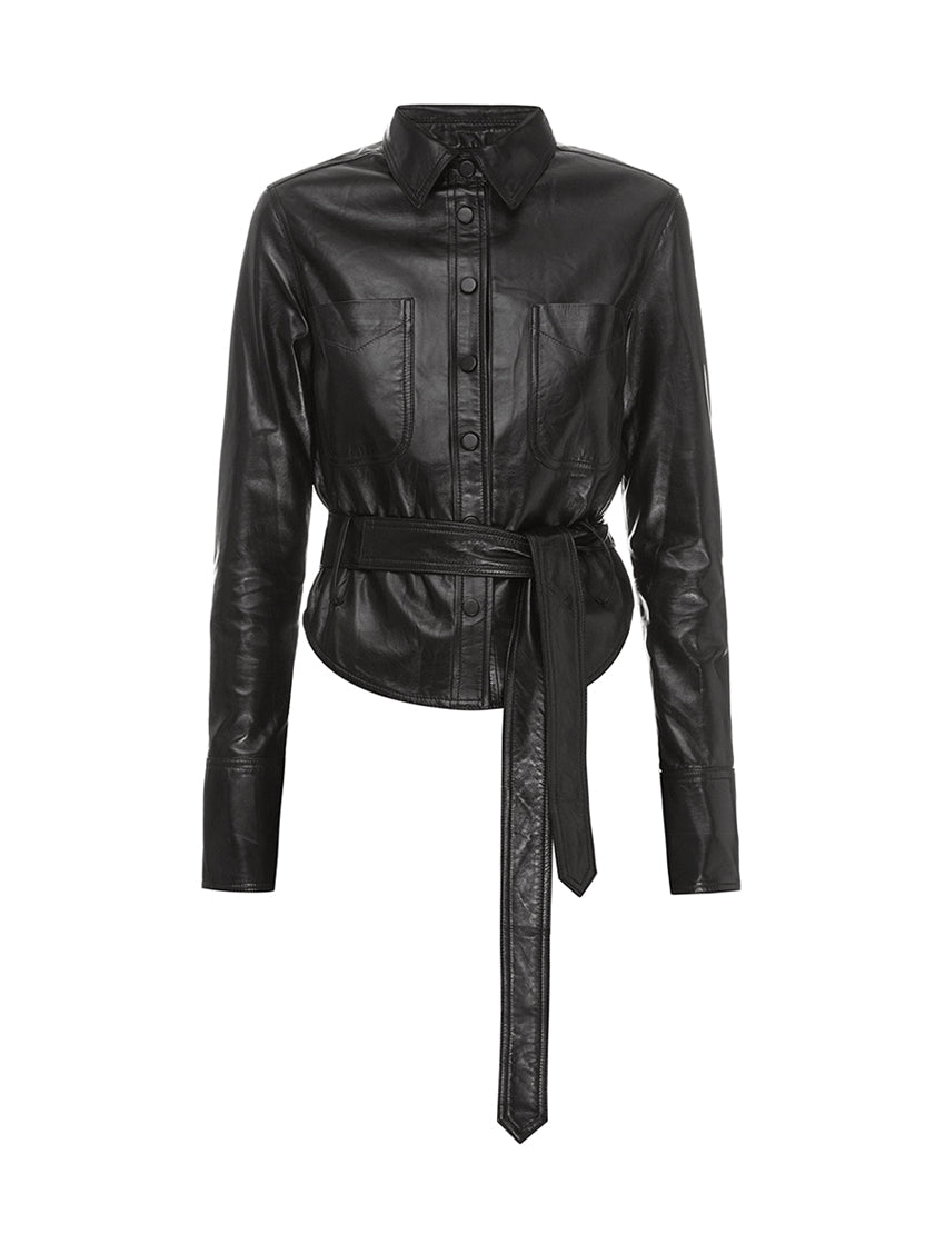 Women's Faux Leather Belted Jacket